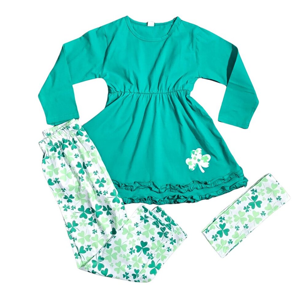 NWOT | St. Patrick's Day 3-Piece Outfit Set | Tunic, Leggings & Headband | 6/8y
